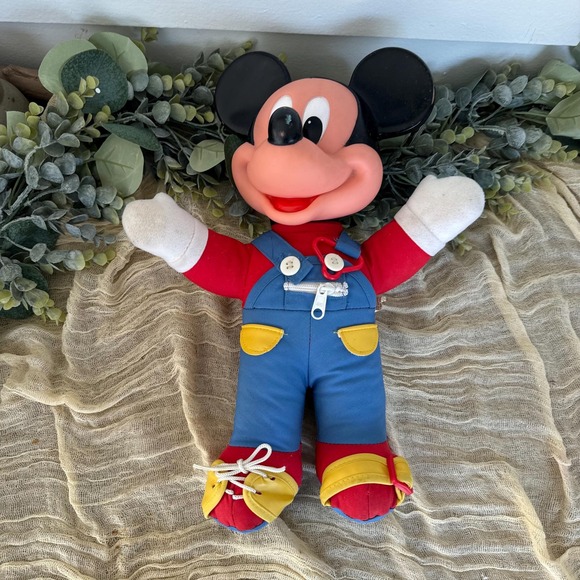 14" 1987 Mickey Mouse Learn to Dress plush Hasbro Disney buckle zipper - Picture 1 of 10